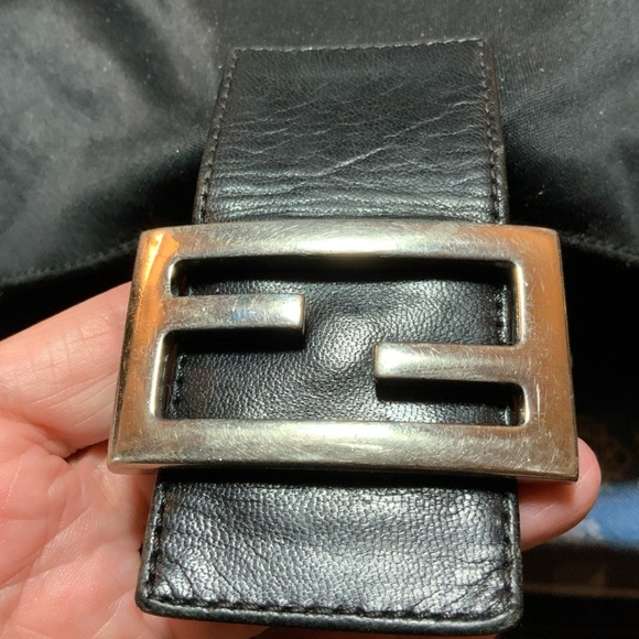 Fendi microfiber black bag with silver tone hardware. Adjustable leather strap. - Picture 9 of 13